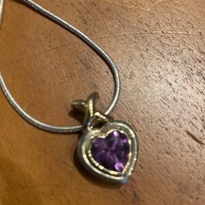 Heart-Shaped Amethyst Pendant Necklace set in sterling silver 925 and 14 karat
